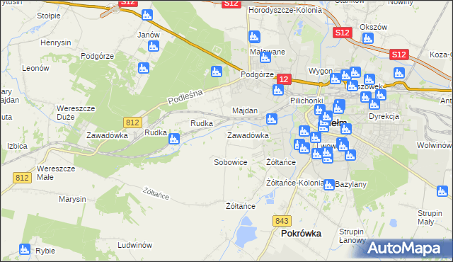 mapa Zawadówka gmina Chełm, Zawadówka gmina Chełm na mapie Targeo