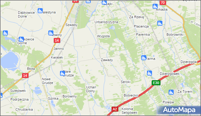 mapa Zawady gmina Łowicz, Zawady gmina Łowicz na mapie Targeo