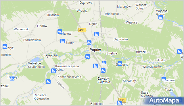 mapa Zawady gmina Popów, Zawady gmina Popów na mapie Targeo