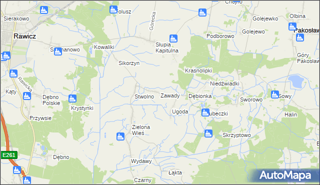 mapa Zawady gmina Rawicz, Zawady gmina Rawicz na mapie Targeo