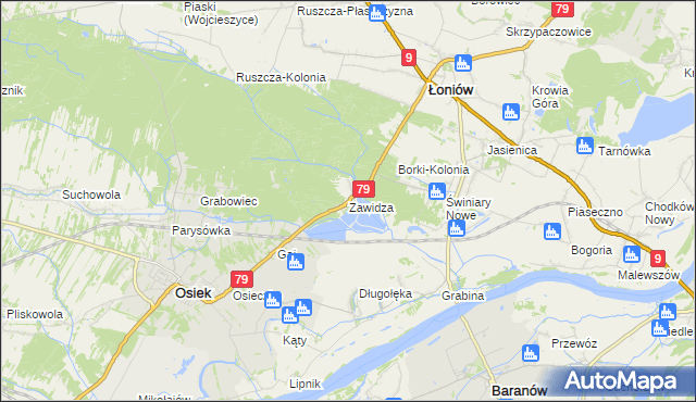 mapa Zawidza gmina Łoniów, Zawidza gmina Łoniów na mapie Targeo