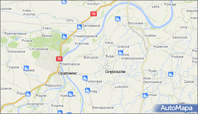 mapa Zawierzbie gmina Gręboszów, Zawierzbie gmina Gręboszów na mapie Targeo