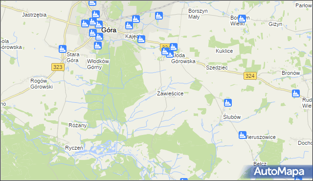 mapa Zawieścice, Zawieścice na mapie Targeo