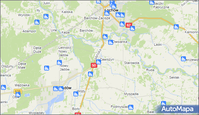 mapa Zawiszyn gmina Jadów, Zawiszyn gmina Jadów na mapie Targeo