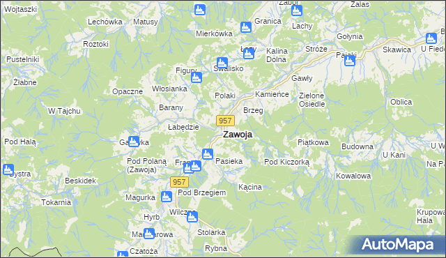 mapa Zawoja, Zawoja na mapie Targeo