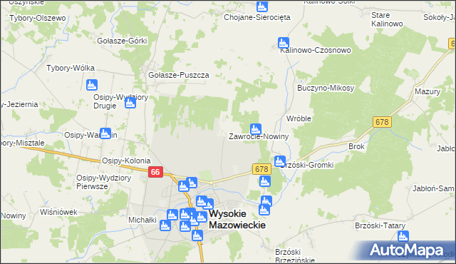 mapa Zawrocie-Nowiny, Zawrocie-Nowiny na mapie Targeo