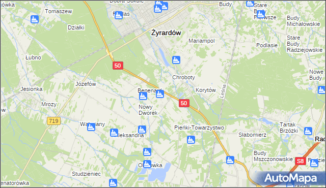 mapa Zazdrość gmina Radziejowice, Zazdrość gmina Radziejowice na mapie Targeo