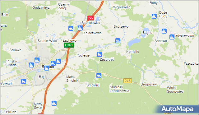 mapa Zazdrość gmina Szubin, Zazdrość gmina Szubin na mapie Targeo