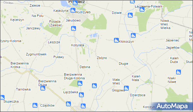 mapa Zbójno gmina Kłodawa, Zbójno gmina Kłodawa na mapie Targeo
