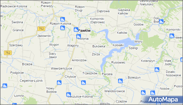 mapa Zbrza gmina Pawłów, Zbrza gmina Pawłów na mapie Targeo