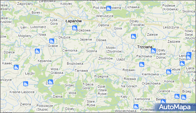 mapa Zbydniów gmina Łapanów, Zbydniów gmina Łapanów na mapie Targeo