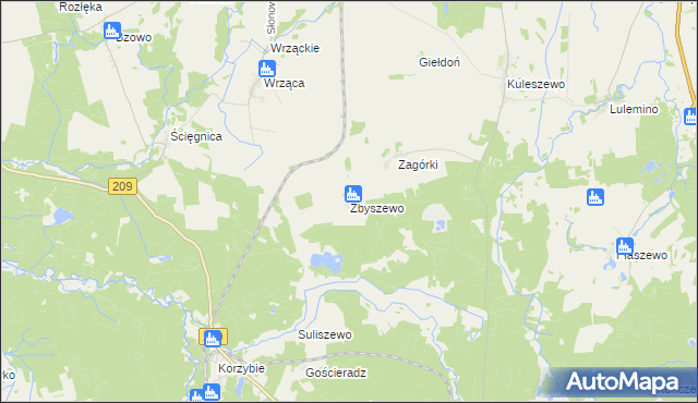 mapa Zbyszewo gmina Kobylnica, Zbyszewo gmina Kobylnica na mapie Targeo