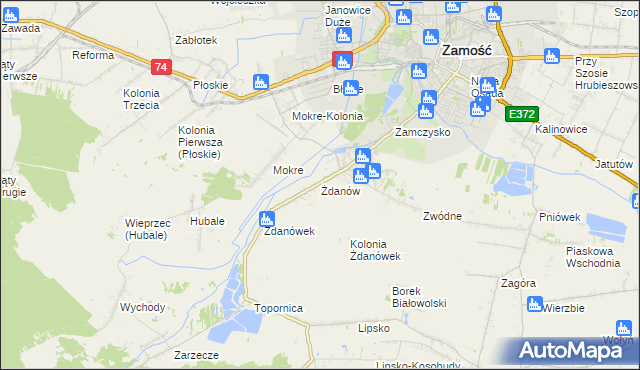 mapa Żdanów gmina Zamość, Żdanów gmina Zamość na mapie Targeo