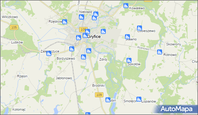 mapa Zdrój gmina Gryfice, Zdrój gmina Gryfice na mapie Targeo