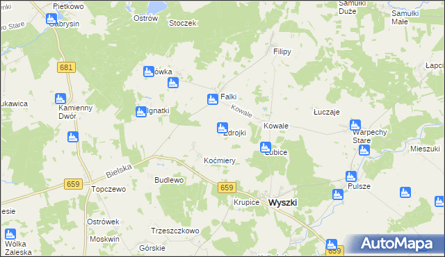 mapa Zdrojki gmina Wyszki, Zdrojki gmina Wyszki na mapie Targeo