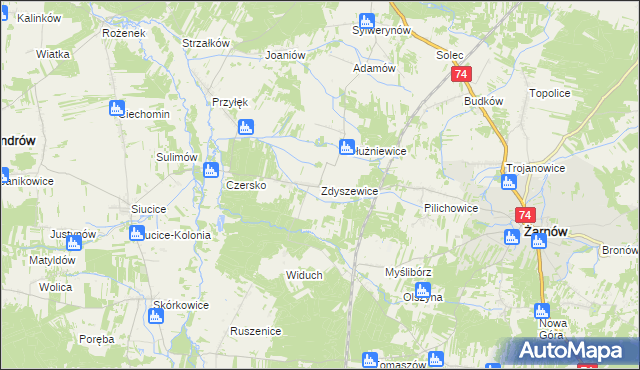 mapa Zdyszewice, Zdyszewice na mapie Targeo