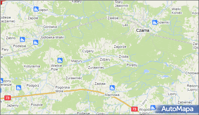 mapa Żdżary gmina Czarna, Żdżary gmina Czarna na mapie Targeo