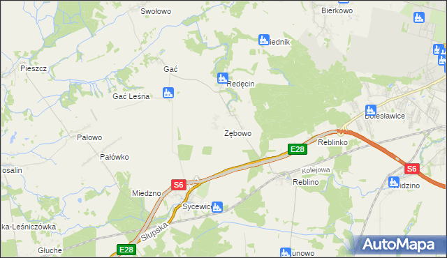 mapa Zębowo gmina Kobylnica, Zębowo gmina Kobylnica na mapie Targeo