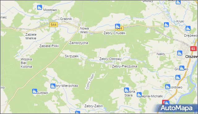 mapa Żebry-Ostrowy, Żebry-Ostrowy na mapie Targeo