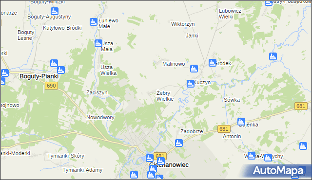 mapa Żebry Wielkie, Żebry Wielkie na mapie Targeo