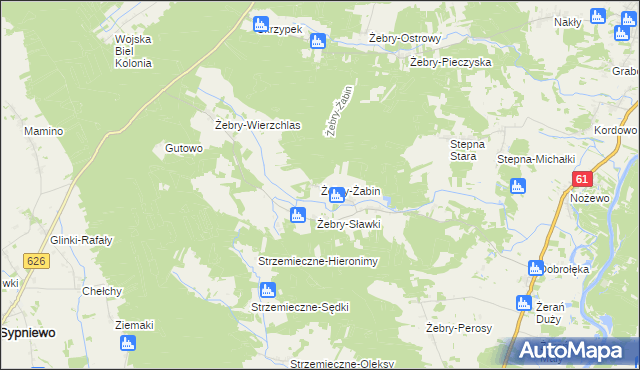 mapa Żebry-Żabin, Żebry-Żabin na mapie Targeo