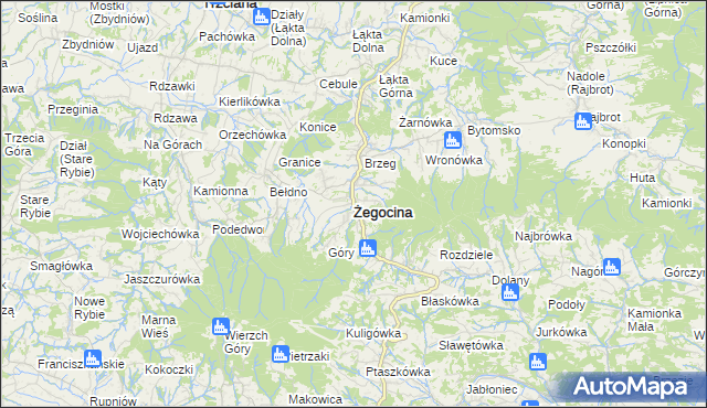 mapa Żegocina, Żegocina na mapie Targeo