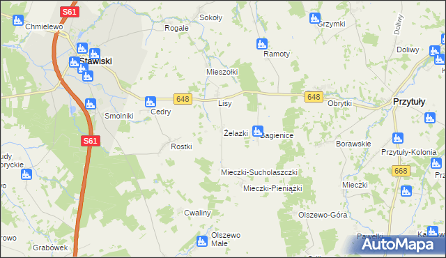 mapa Żelazki gmina Stawiski, Żelazki gmina Stawiski na mapie Targeo