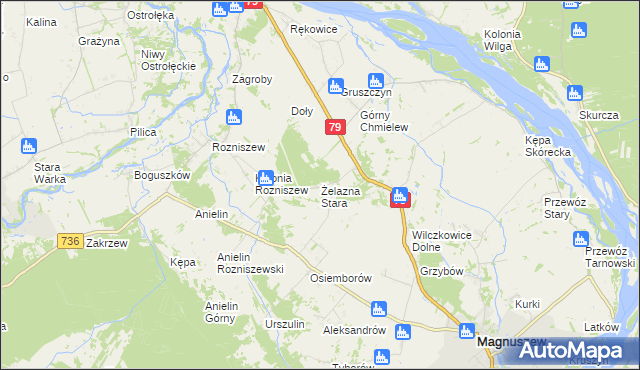 mapa Żelazna Stara gmina Magnuszew, Żelazna Stara gmina Magnuszew na mapie Targeo