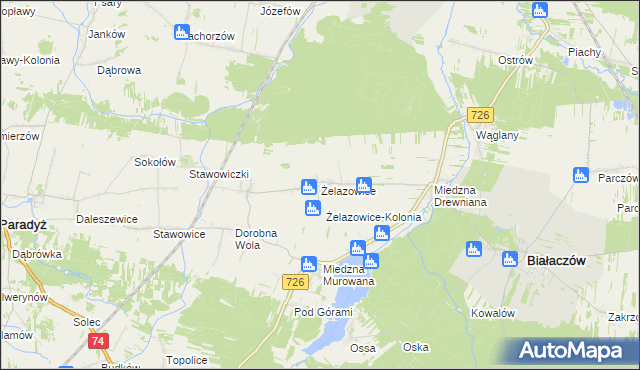 mapa Żelazowice, Żelazowice na mapie Targeo