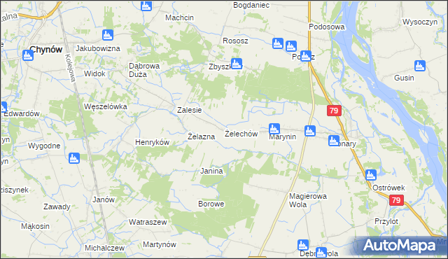 mapa Żelechów gmina Chynów, Żelechów gmina Chynów na mapie Targeo