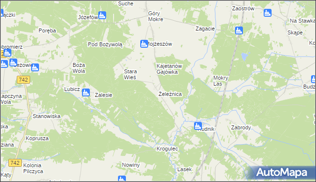mapa Żeleźnica gmina Przedbórz, Żeleźnica gmina Przedbórz na mapie Targeo