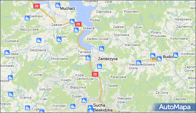 mapa Zembrzyce, Zembrzyce na mapie Targeo