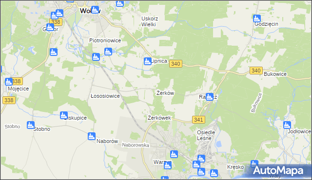 mapa Żerków gmina Brzeg Dolny, Żerków gmina Brzeg Dolny na mapie Targeo