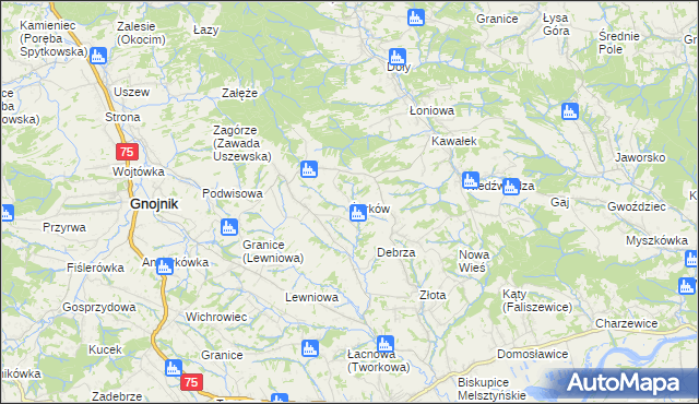 mapa Żerków gmina Gnojnik, Żerków gmina Gnojnik na mapie Targeo