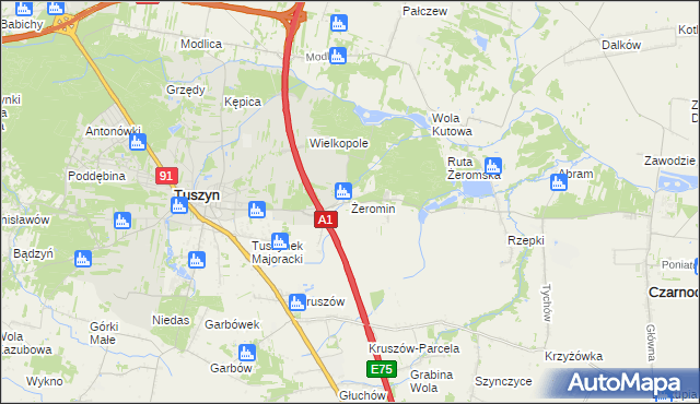 mapa Żeromin gmina Tuszyn, Żeromin gmina Tuszyn na mapie Targeo