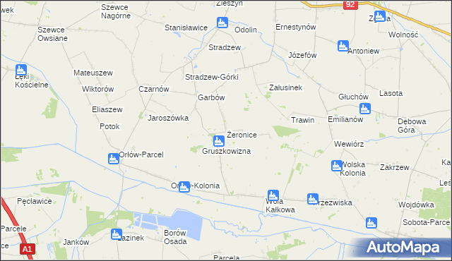 mapa Żeronice gmina Bedlno, Żeronice gmina Bedlno na mapie Targeo