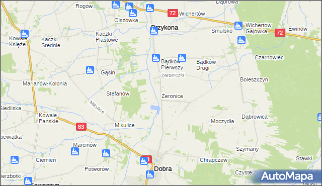 mapa Żeronice gmina Dobra, Żeronice gmina Dobra na mapie Targeo