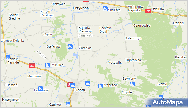 mapa Żeronice Kolonia, Żeronice Kolonia na mapie Targeo