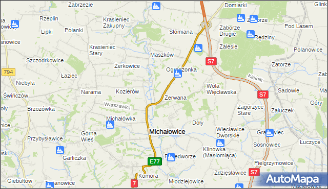 mapa Zerwana, Zerwana na mapie Targeo