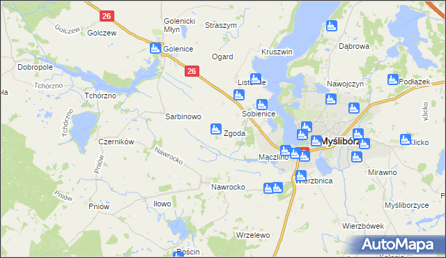 mapa Zgoda gmina Myślibórz, Zgoda gmina Myślibórz na mapie Targeo