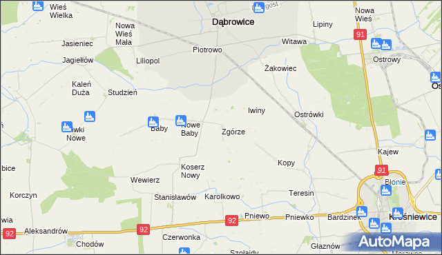 mapa Zgórze gmina Dąbrowice, Zgórze gmina Dąbrowice na mapie Targeo