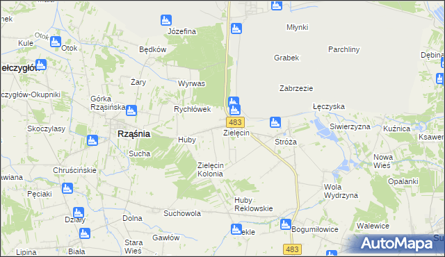 mapa Zielęcin gmina Rząśnia, Zielęcin gmina Rząśnia na mapie Targeo