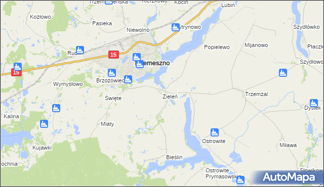 mapa Zieleń gmina Trzemeszno, Zieleń gmina Trzemeszno na mapie Targeo