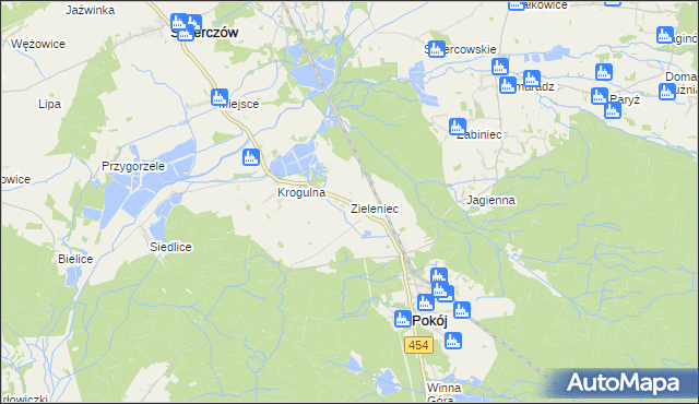 mapa Zieleniec gmina Pokój, Zieleniec gmina Pokój na mapie Targeo