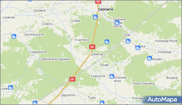 mapa Zieleniec gmina Sadowne, Zieleniec gmina Sadowne na mapie Targeo