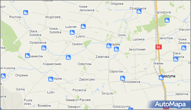 mapa Zieleniew gmina Daszyna, Zieleniew gmina Daszyna na mapie Targeo