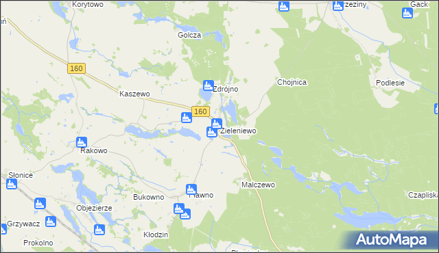 mapa Zieleniewo gmina Bierzwnik, Zieleniewo gmina Bierzwnik na mapie Targeo