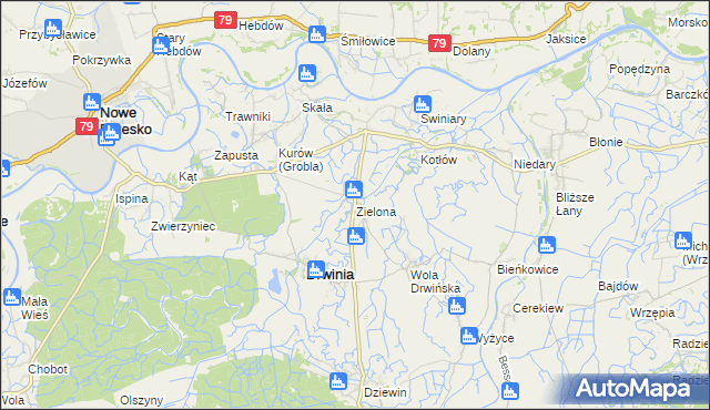 mapa Zielona gmina Drwinia, Zielona gmina Drwinia na mapie Targeo