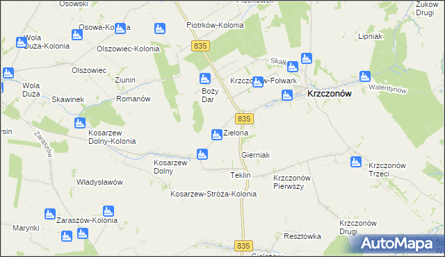 mapa Zielona gmina Krzczonów, Zielona gmina Krzczonów na mapie Targeo