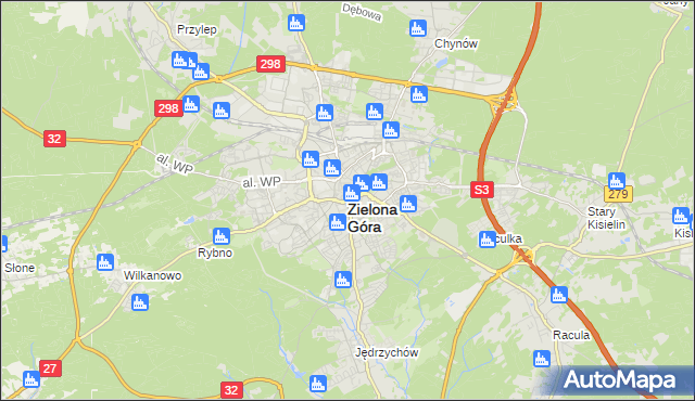 mapa Zielona Góra, Zielona Góra na mapie Targeo